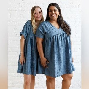 Miou Muse Blue Baby Doll Mini Dress Size Medium Boutique Dress